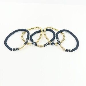 Badu Jewelry Stretchy Stackable Black and Gold Beaded Bracelets with Evil Eye